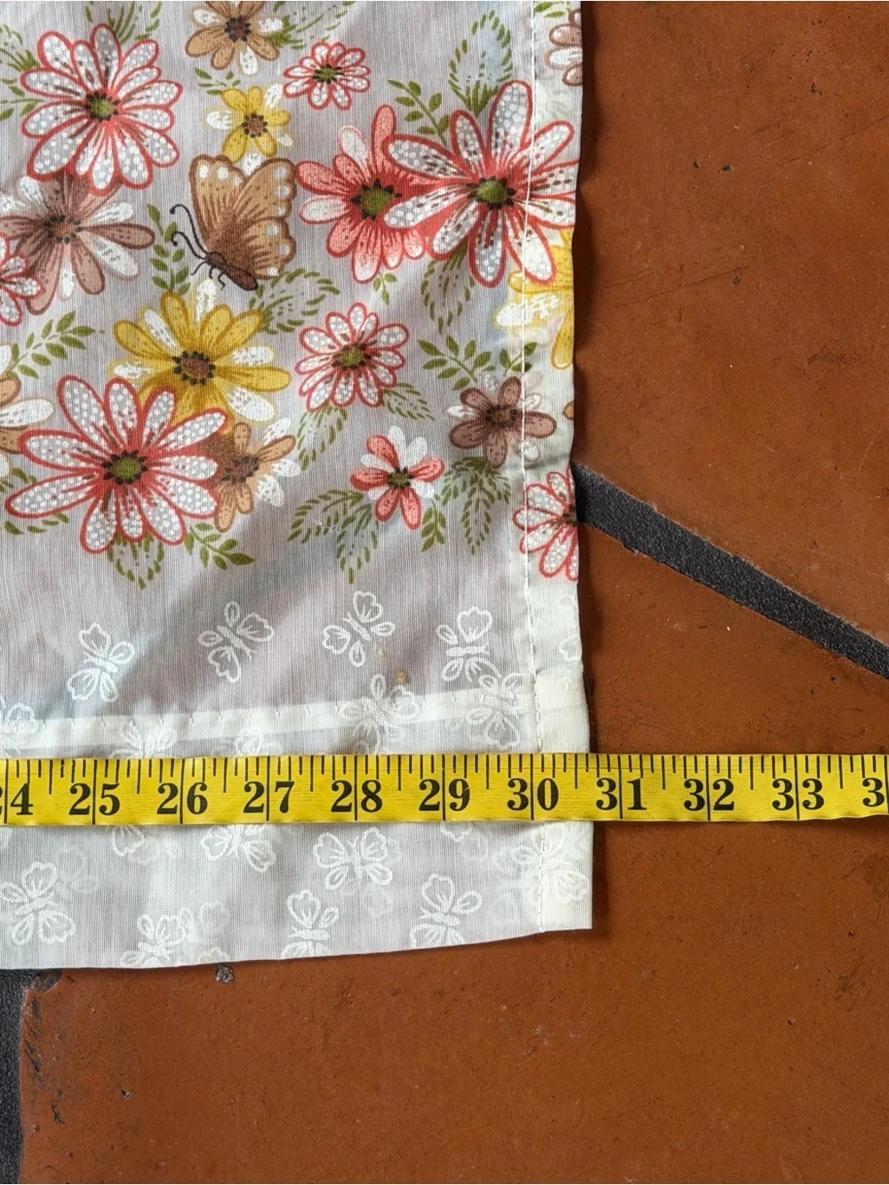 Vintage 70's Flower Butterfly Sheer Cafe Curtains 3 Panels Hippie Nature Boho